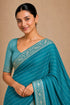 Firozi Chiffon Saree With Blouse - Side View | Samyak Fashion