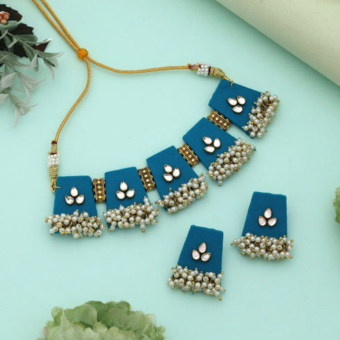 Firozi Choker Set-imitation - Back View | Samyak Fashion