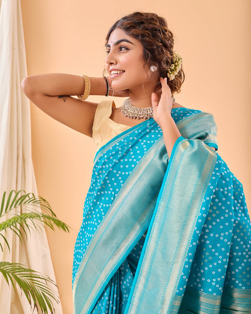 Firozi Pure Silk Party Wear Saree With Blouse - Detail View | Samyak Fashion