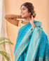 Firozi Pure Silk Party Wear Saree With Blouse - Detail View | Samyak Fashion