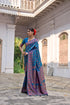 Firozi Soft Pashmina Silk Designer Function Wear Saree Collection With Blouse - Side View | Samyak Fashion