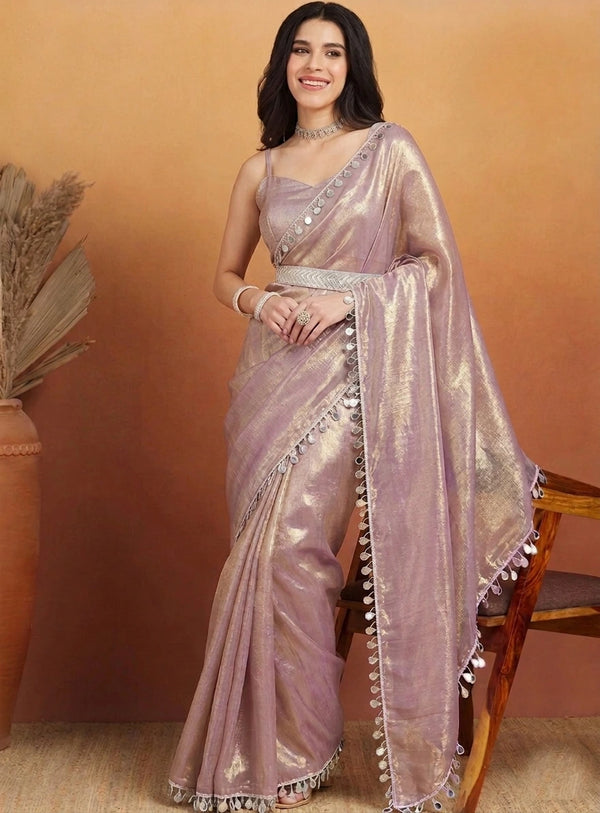 G Purple Organza Saree With Blouse - Front View | Samyak Fashion