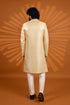 Gold Pure Banarasi Jacqurd Fabric Mens Premium Men's Sherwani - Side View | Samyak Fashion