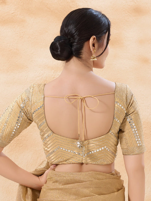 Gold Silk Embroidery Blouse - Side View | Samyak Fashion