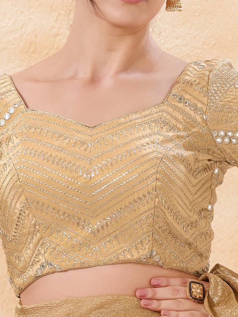 Gold Silk Embroidery Blouse - Detail View | Samyak Fashion