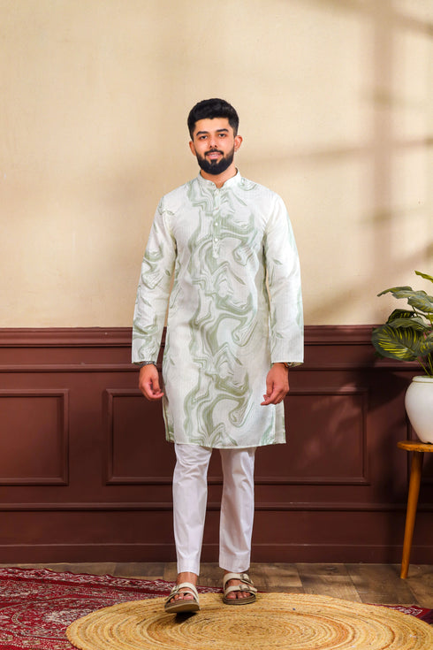 Green Art Silk Mens Kurta With Payjama - Front View | Samyak Fashion
