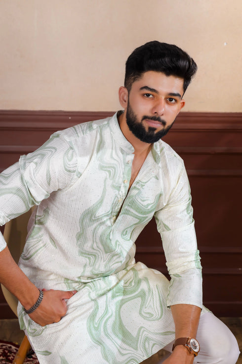 Green Art Silk Mens Kurta With Payjama - Side View | Samyak Fashion