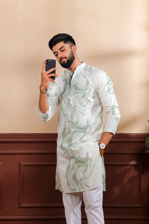 Green Art Silk Mens Kurta With Payjama - Close-up View | Samyak Fashion