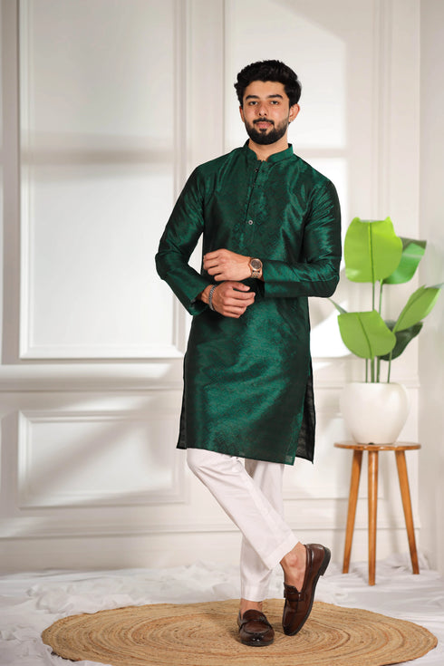 Green Art Silk Mens Kurta With Payjama - Front View | Samyak Fashion