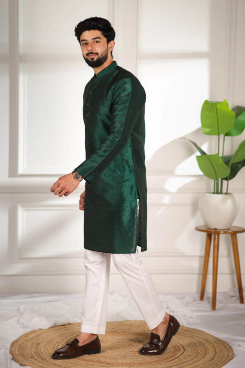 Green Art Silk Mens Kurta With Payjama - Detail View | Samyak Fashion
