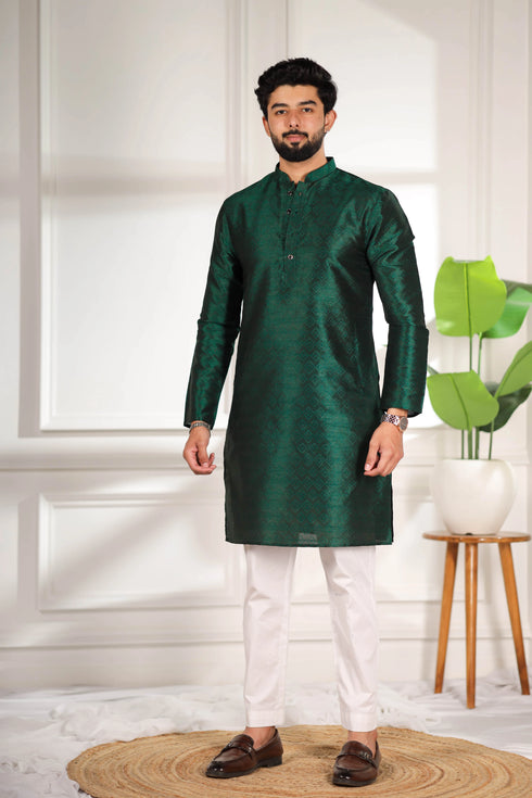 Green Art Silk Mens Kurta With Payjama - Close-up View | Samyak Fashion
