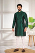 Green Art Silk Mens Kurta With Payjama - Close-up View | Samyak Fashion