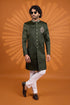 Green Art Silk Mens Premium Men's Sherwani - Back View | Samyak Fashion