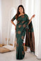 Green Banarasi Soft Silk Party Wear Saree With Blouse - Front View | Samyak Fashion