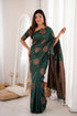 Green Banarasi Soft Silk Party Wear Saree With Blouse - Front View | Samyak Fashion
