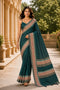 Green Chanderi Linen Saree With Blouse - Front View | Samyak Fashion