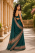 Green Chanderi Linen Saree With Blouse - Back View | Samyak Fashion