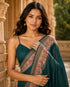 Green Chanderi Linen Saree With Blouse - Side View | Samyak Fashion