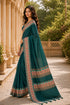 Green Chanderi Linen Saree With Blouse - Detail View | Samyak Fashion