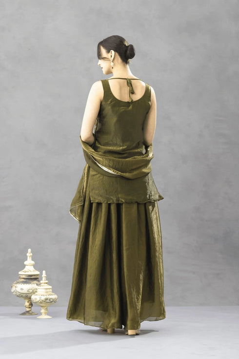 Green Chartin Salwar Suits - Back View | Samyak Fashion