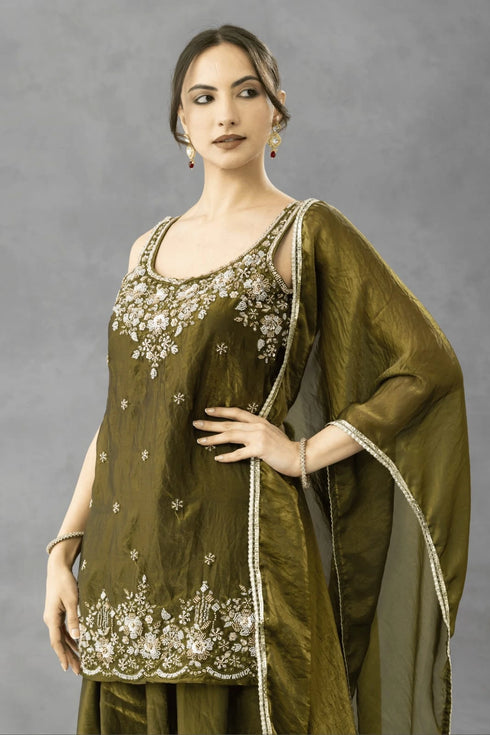 Green Chartin Salwar Suits - Side View | Samyak Fashion