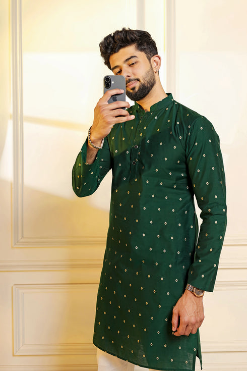 Green Cotton Mens Kurta With Payjama - Side View | Samyak Fashion