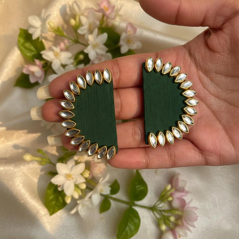 Green Earrings-imitation - Back View | Samyak Fashion