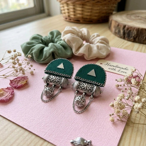 Green Earrings - Back View | Samyak Fashion