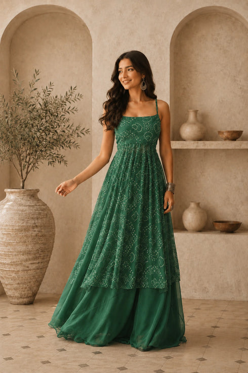 Green Faux Georgette Kurti Kurti - Front View | Samyak Fashion