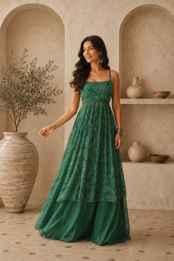Green Faux Georgette Kurti Kurti - Front View | Samyak Fashion