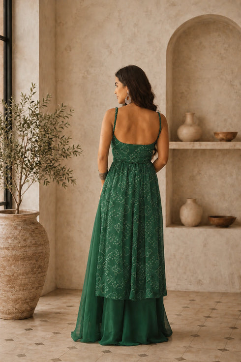 Green Faux Georgette Kurti Kurti - Back View | Samyak Fashion
