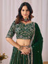 Green Faux Georgette Lehenga Choli - Side View | Samyak Fashion
