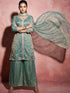 Green Fendy Satin Salwar Suits - Front View | Samyak Fashion