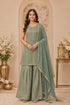 Green Georgette Sharara Suit Embroidery,swarovski Work - Front View | Samyak Fashion