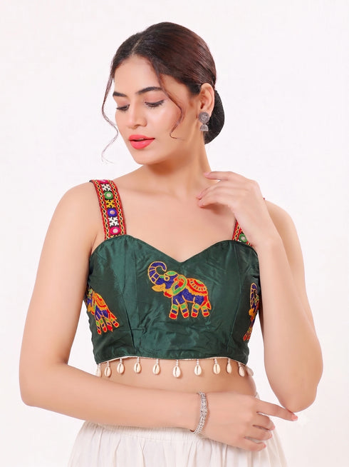 Green Heavy Magic Cotton Blouse - Front View | Samyak Fashion