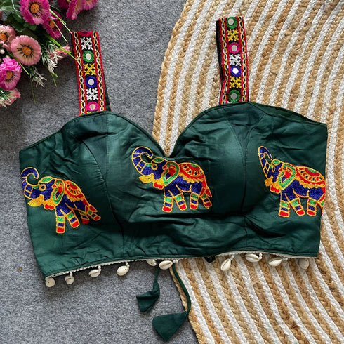 Green Heavy Magic Cotton Blouse - Detail View | Samyak Fashion