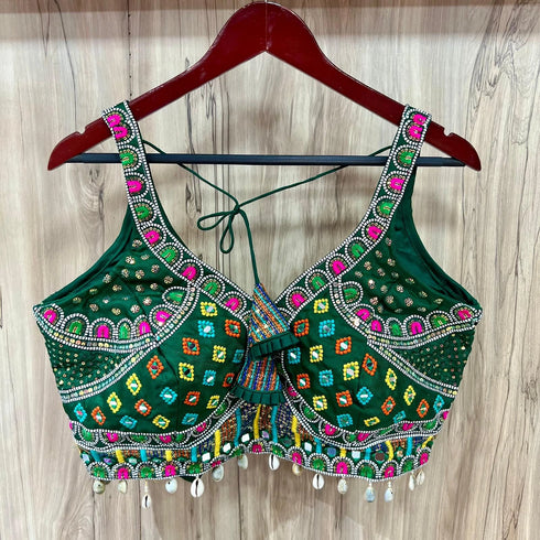 Green Heavy Pure Soft Italian Silk With Tricot Fuising Blouse - Side View | Samyak Fashion