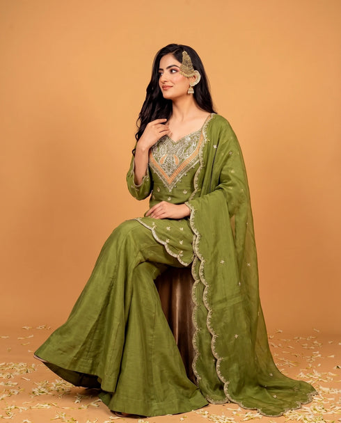 Green Heavy Simar Silk Elegant Salwar Suit - Side View | Samyak Fashion