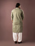 Green Linen Mens Kurta With Payjama - Back View | Samyak Fashion