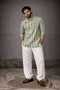 Green Linen Mens Short Kurta - Front View | Samyak Fashion