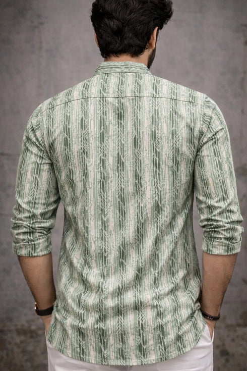 Green Linen Mens Short Kurta - Back View | Samyak Fashion