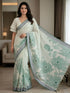 Green Linen Saree With Blouse - Front View | Samyak Fashion