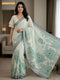 Green Linen Saree With Blouse - Front View | Samyak Fashion