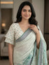Green Linen Saree With Blouse - Side View | Samyak Fashion