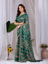 Green Monsoon Georgette Silk Party Wear Saree With Blouse - Side View | Samyak Fashion