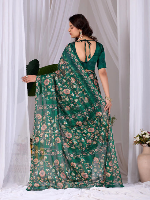 Green Monsoon Georgette Silk Party Wear Saree With Blouse - Close-up View | Samyak Fashion