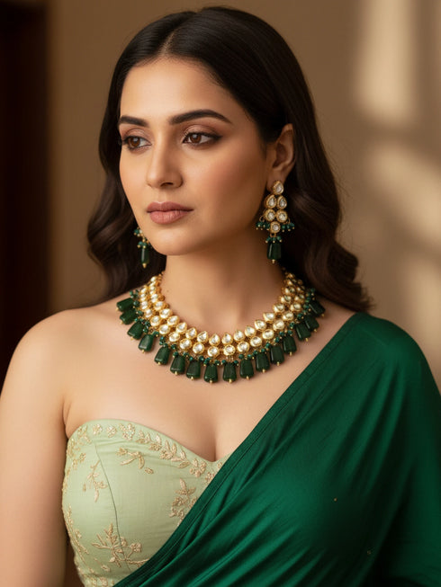 Green Necklace Set - Front View | Samyak Fashion