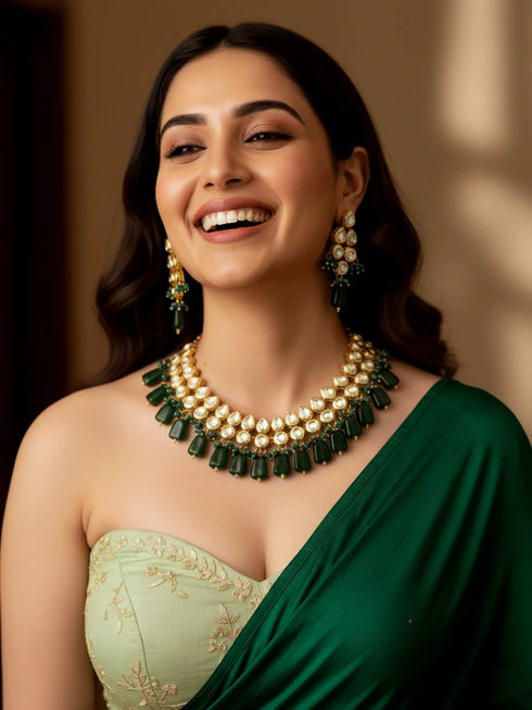 Green Necklace Set - Back View | Samyak Fashion