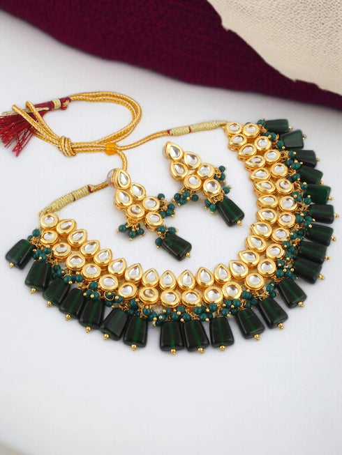 Green Necklace Set - Side View | Samyak Fashion