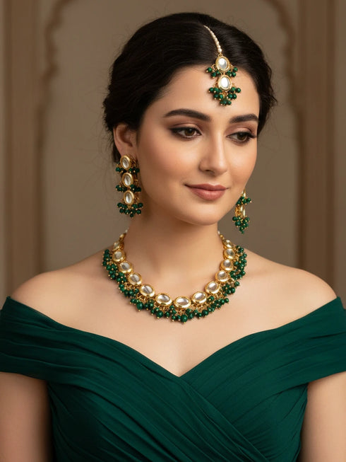 Green Necklace Set - Front View | Samyak Fashion